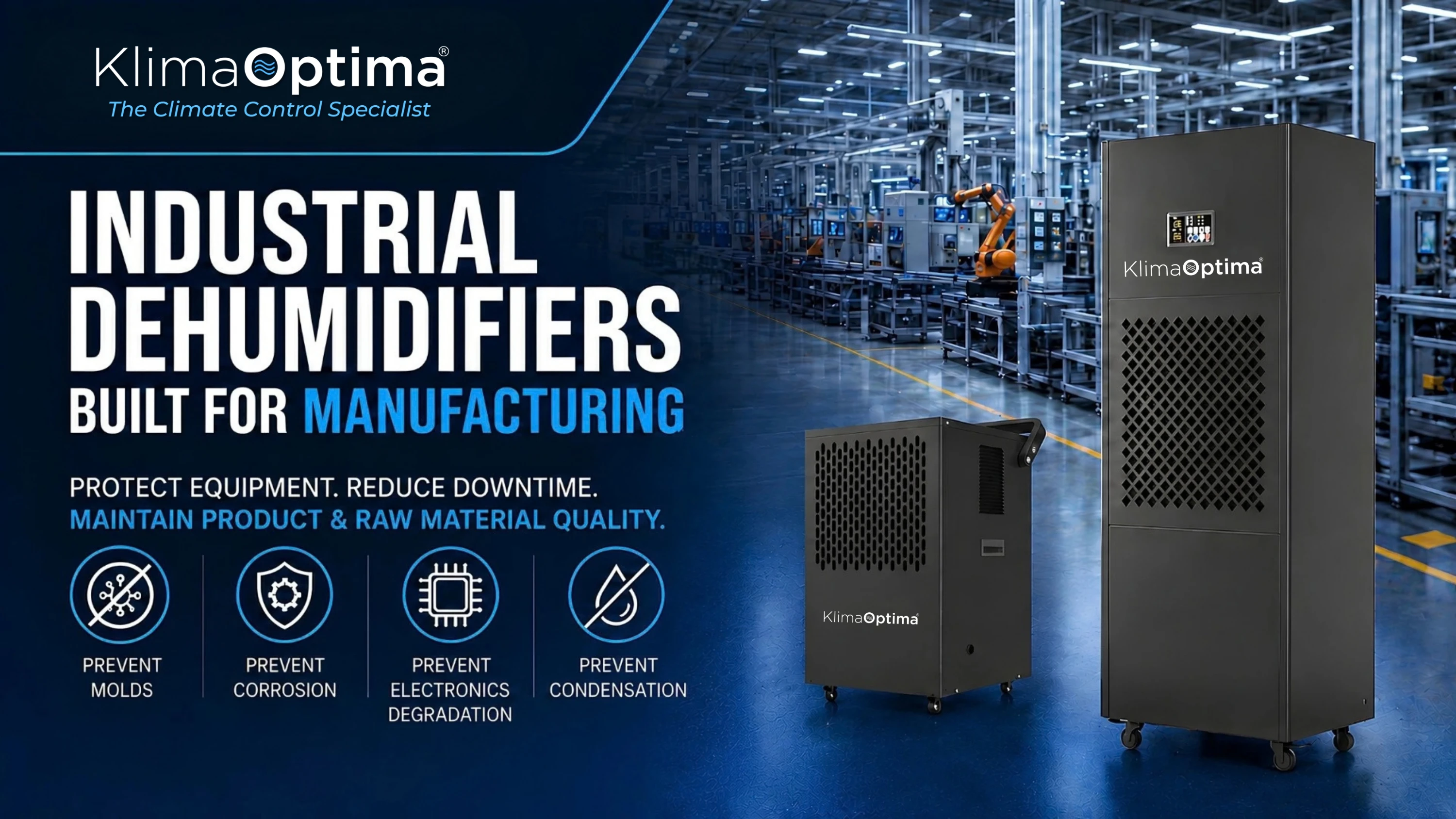 Industrial Dehumidifiers built for manufacturing, protect equipment and reduce downtime